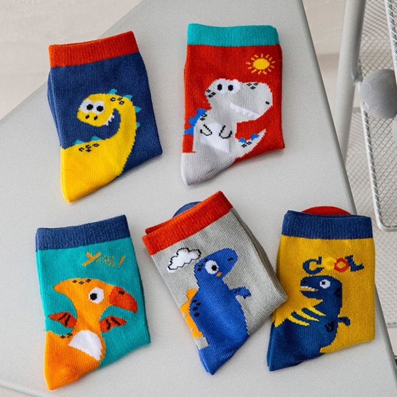 Children's 3Y-5Y Set of 5 cartoon dinosaur colorful crew socks for boys-KS48